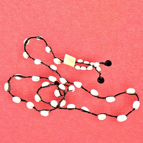 Hand Crafted Crochet Necklace with Shell Beads Vintage Button Lariat - Picture 3 of 11